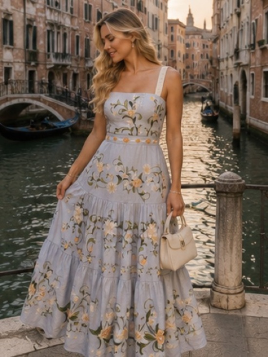 Agua by Agua Bendita Dresses & Skirts - Light Blue Floral Embroidered Maxi Dress